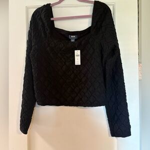 Anthropologie Maeve black textured long-sleeve crop top